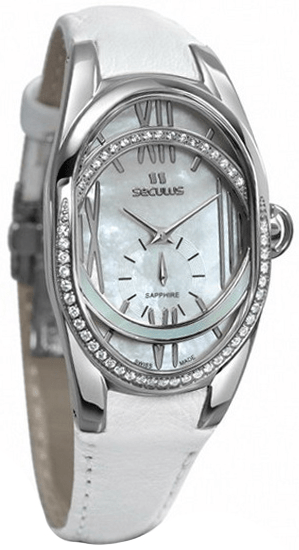 Seculus 1668.2.1064 white, pvd-r cz stones, white leather