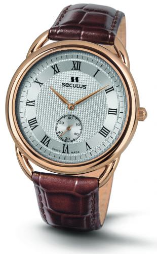 Seculus 4483.2.1069 pvd-r case, white dial, brown leather