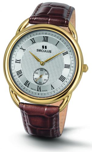Seculus 4483.2.1069 pvd-y, white dial, brown leather