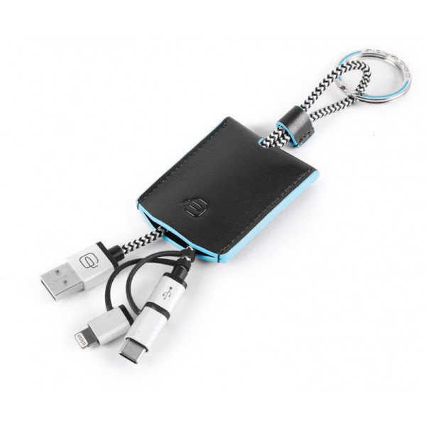 Piquadro BL SQUARE/Black Брелок с USB/micro-USB/Lightning кабелем (5x6x1)